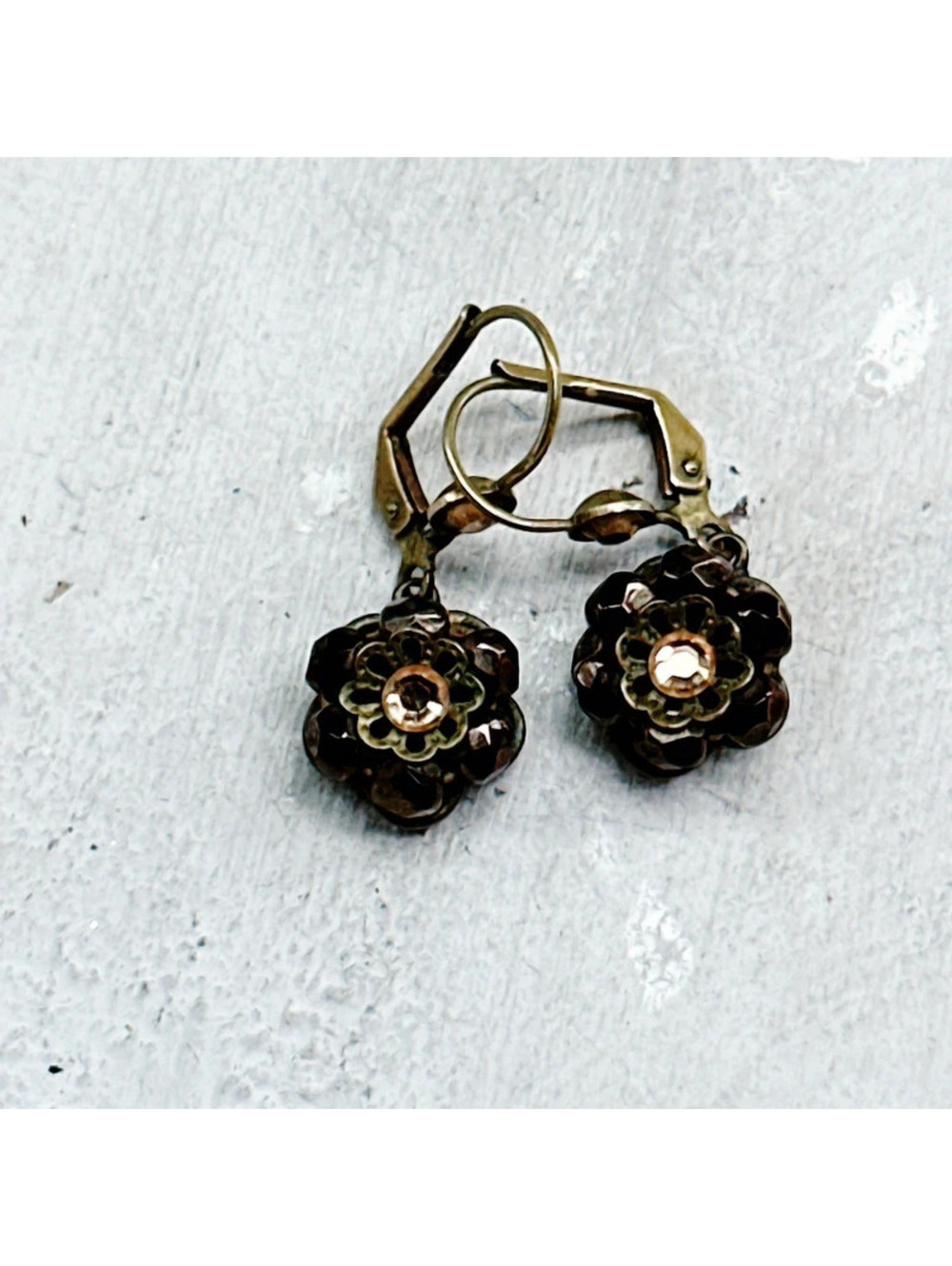 487mc. Bronze Sequin Earrings Leverback Dainty